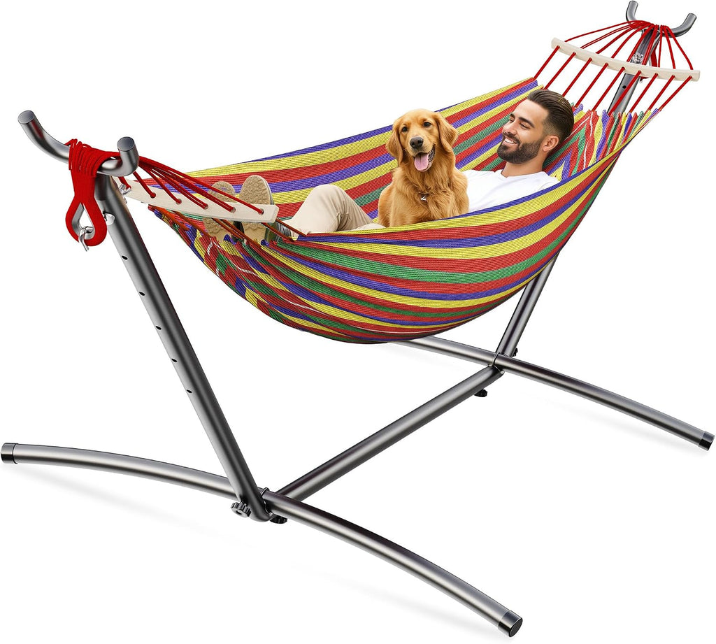 ANAGOO 2 Person Hammock with Stand, 500 lb Indoor Outdoor, Coffee