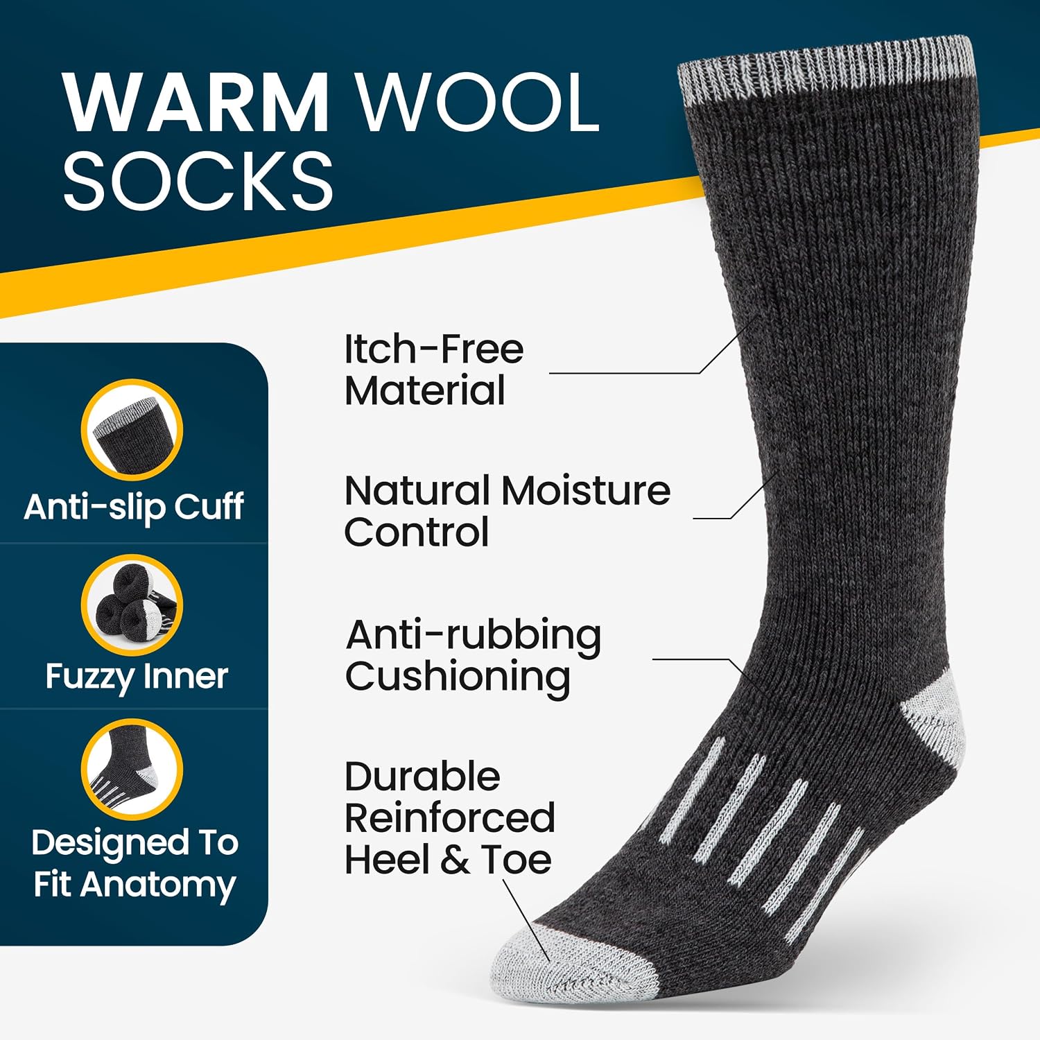 Alvada Mens Merino Wool Crew Socks Thermal and Warm Socks for Winter Work Hiking Running 3 Pairs