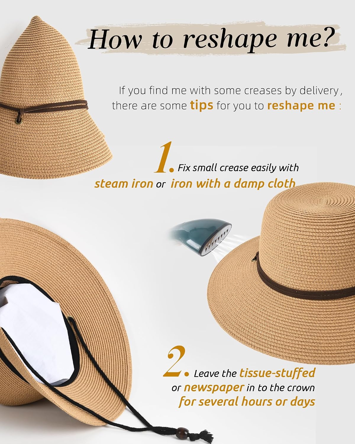 FURTALK Womens Wide Brim Sun Hat with Wind Lanyard UPF Summer Straw Sun Hats for Women