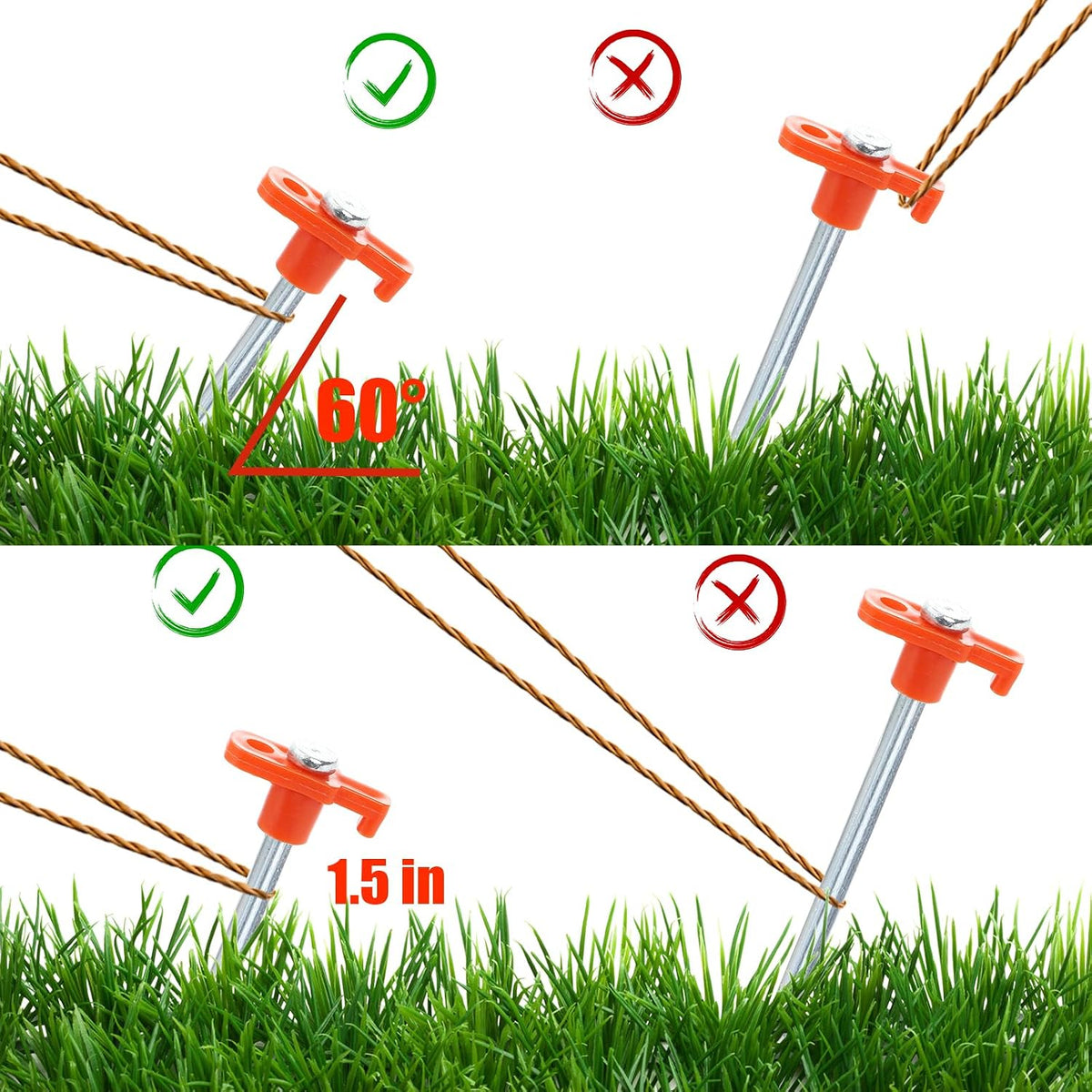 Yesland 24 Pack Tent Stake with Pull Hook Heavy Duty, 10 Inch Non-Rust Metal Tent Pegs Ground Yard Stake Tent Spikes for Camping Patio, Garden, Canopies, Grassland, Outdoor, Hiking, Orange