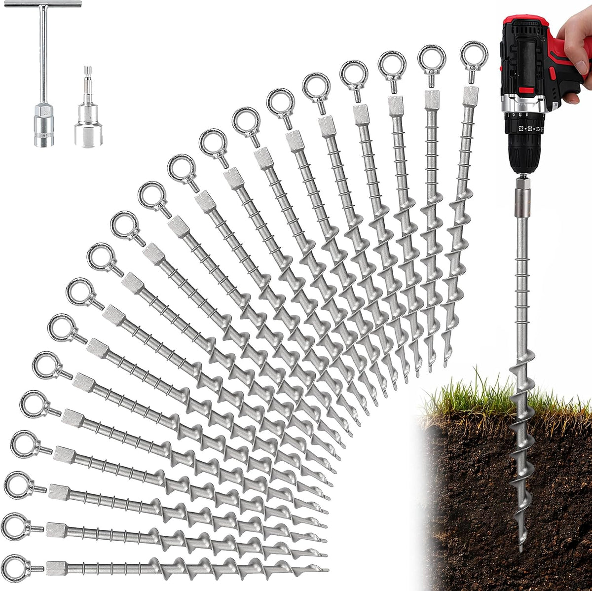 20 Pcs 12" Heavy Duty Aluminum Ground Anchors Screw in Tent Stakes