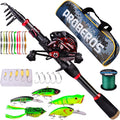 Fishing Rod and Reel Combo, 6.9ft Carbon Fiber Telescopic Fishing Pole with Spinning/Baitcasting Reel Combos, Sea Saltwater Freshwater Ice Bass Fishing Tackle Set Fishing Rods Kit