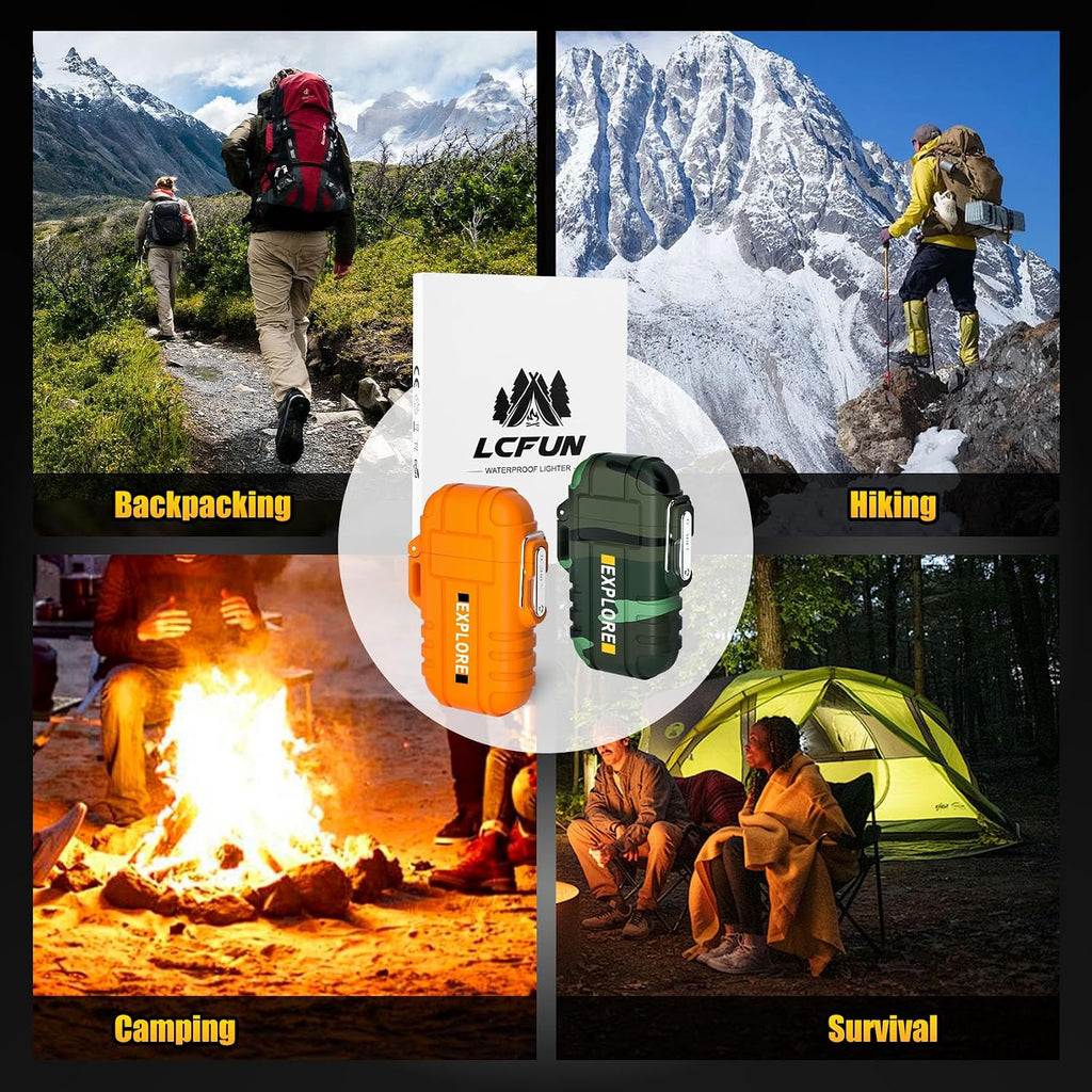 Electric Plasma Lighter, Torch Lighter, 2 Pack Outdoor Waterproof Matches | A Rechargeable Dual Arc lighter + A Refillable Butane Lighter, Camping Hiking Hunting Gadgets,Survival Gear Gifts for Men