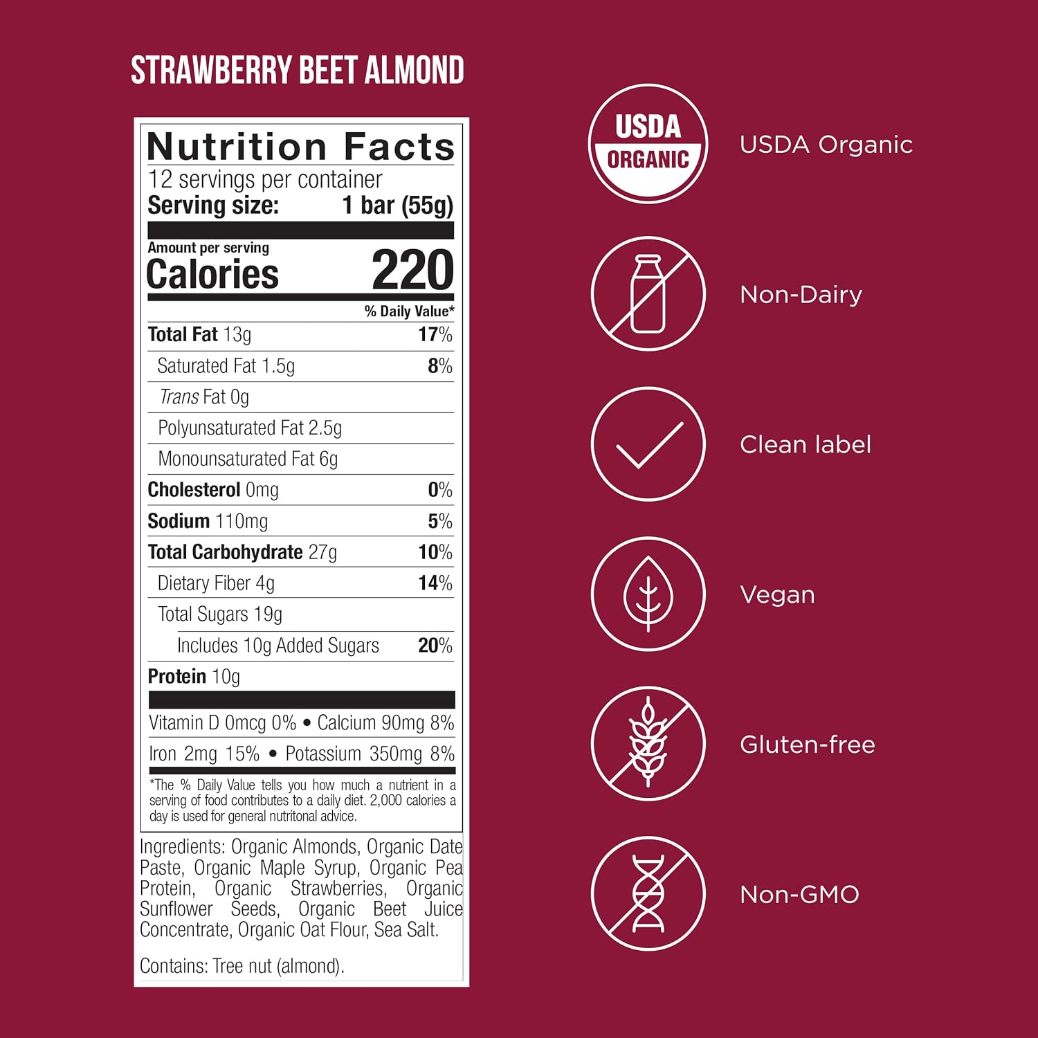 POSSIBLE Snack Bar, Strawberry Beet Almond, 12 Count (Pack of 1)