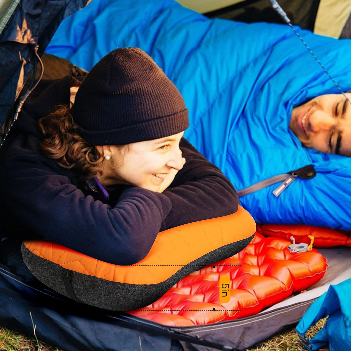 UWILLION Inflatable Camping Pillow with Removable Washable Cover, Ultralight Compact Air Pillow for Backpacking, Hiking, Travel & Camping, Ergonomic Neck and Lumbar Support Blow Up Pillow – Orange