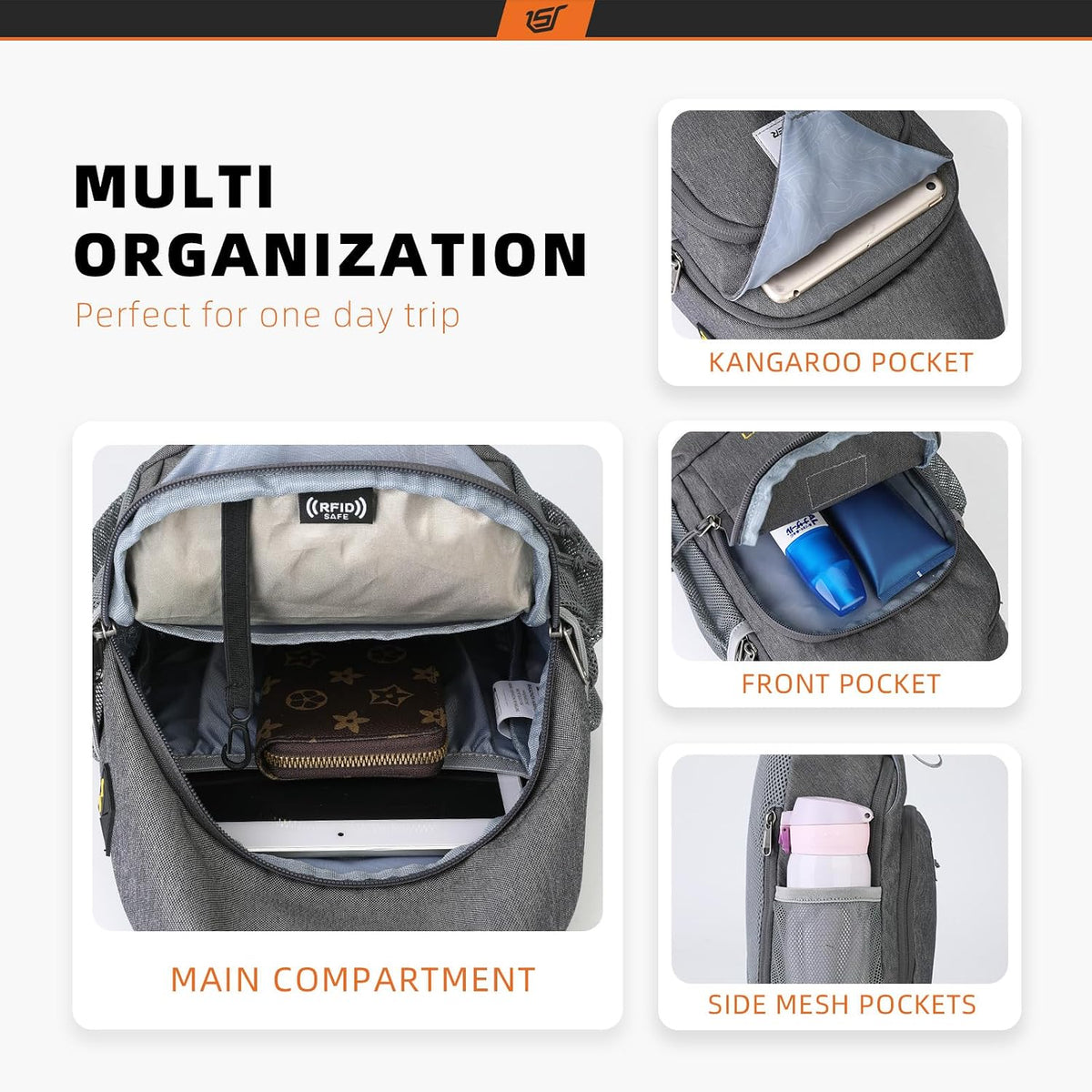 SKYSPER Sling Bag RFID Crossbody Sling Backpack Cross Body Shoulder Bag Travel Hiking Daypack for Women Men(Darkgrey)