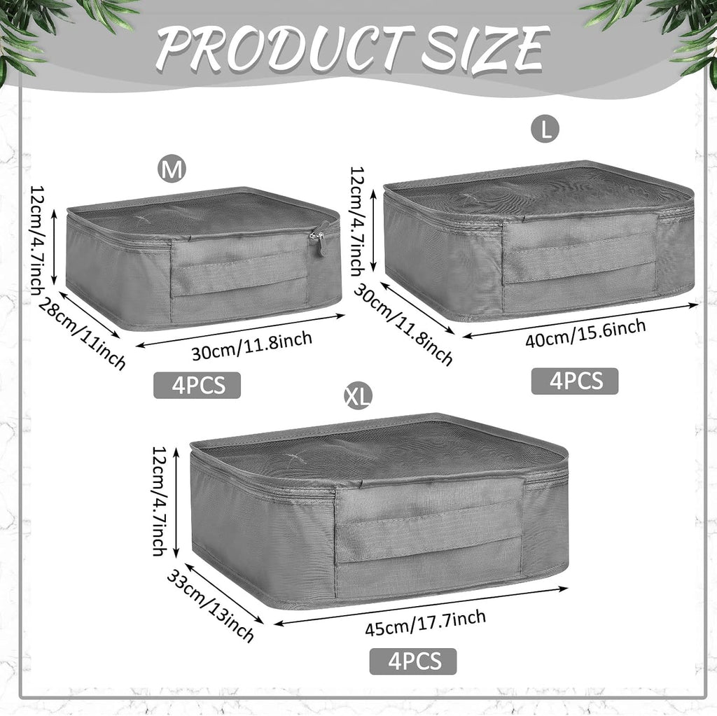 Silkfly 12 Pcs Packing Cubes for Travel,XL, L, M,Classic,Gray