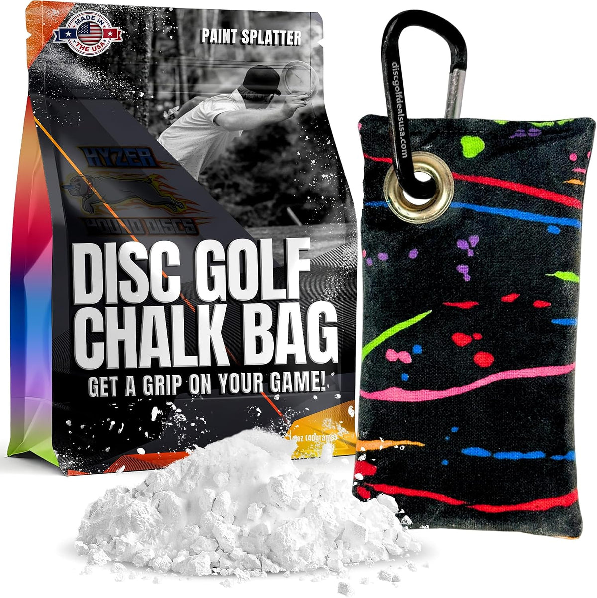 HYZER HOUND DISCS Disc Golf Chalk Bag with Carabiner, Dry Hands