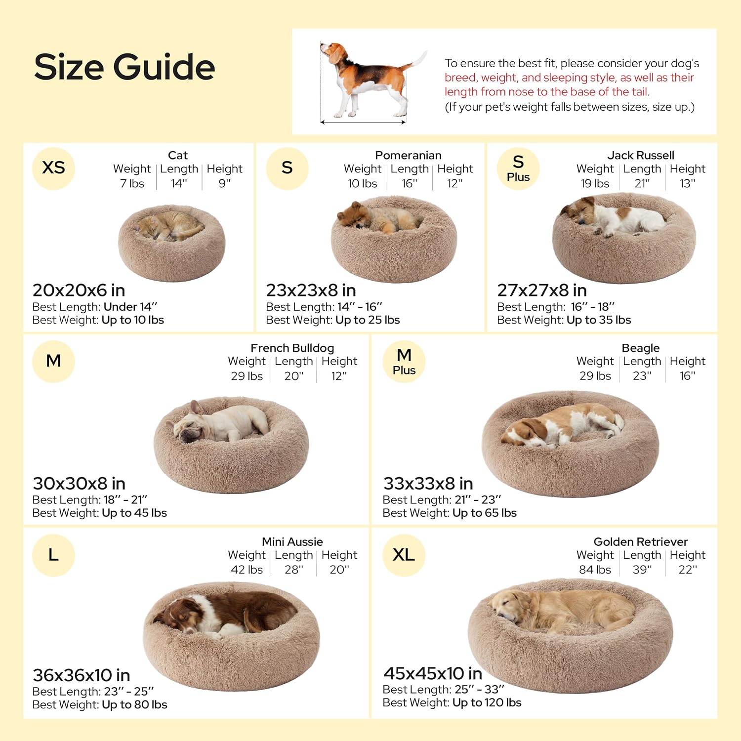 Bedsure Calming Dog Beds Large Sized Dog Donut Washable Pet Bed,36ins Camel