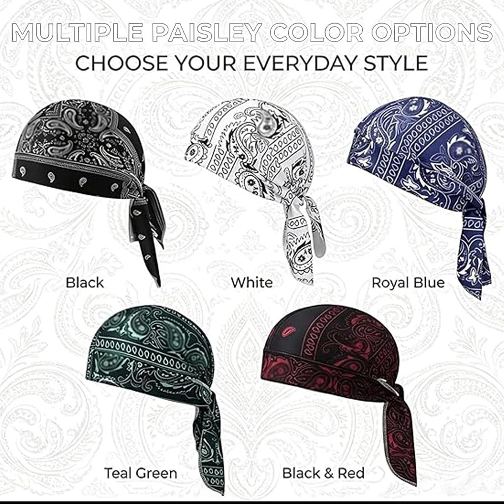 5Pack Bandana Caps for Men, Skull Cap,Elastic Sports Cap with Elastic Fit & Adjustable Straps for Biking Hiking Gym Work Construction and Outdoor Environments Supporting Different Active Lifestyles