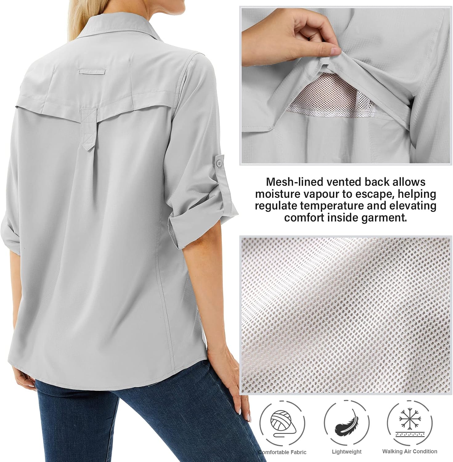 Women's UPF 50 Long Sleeve Sun Protection Safari Fish Hiking Shirts