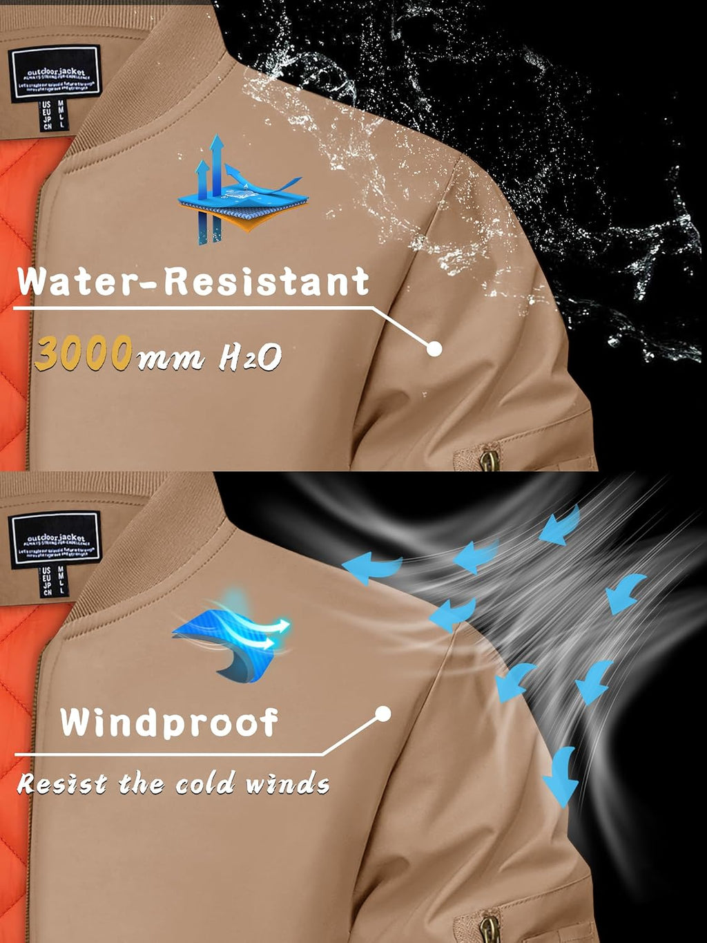 KEFITEVD Men's Bomber Jackets Winter Windbreaker Warm Full Zip Casual Coats