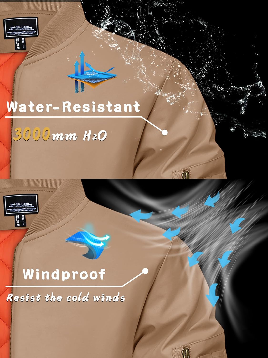 KEFITEVD Men's Bomber Jackets Winter Windbreaker Warm Full Zip Casual Coats