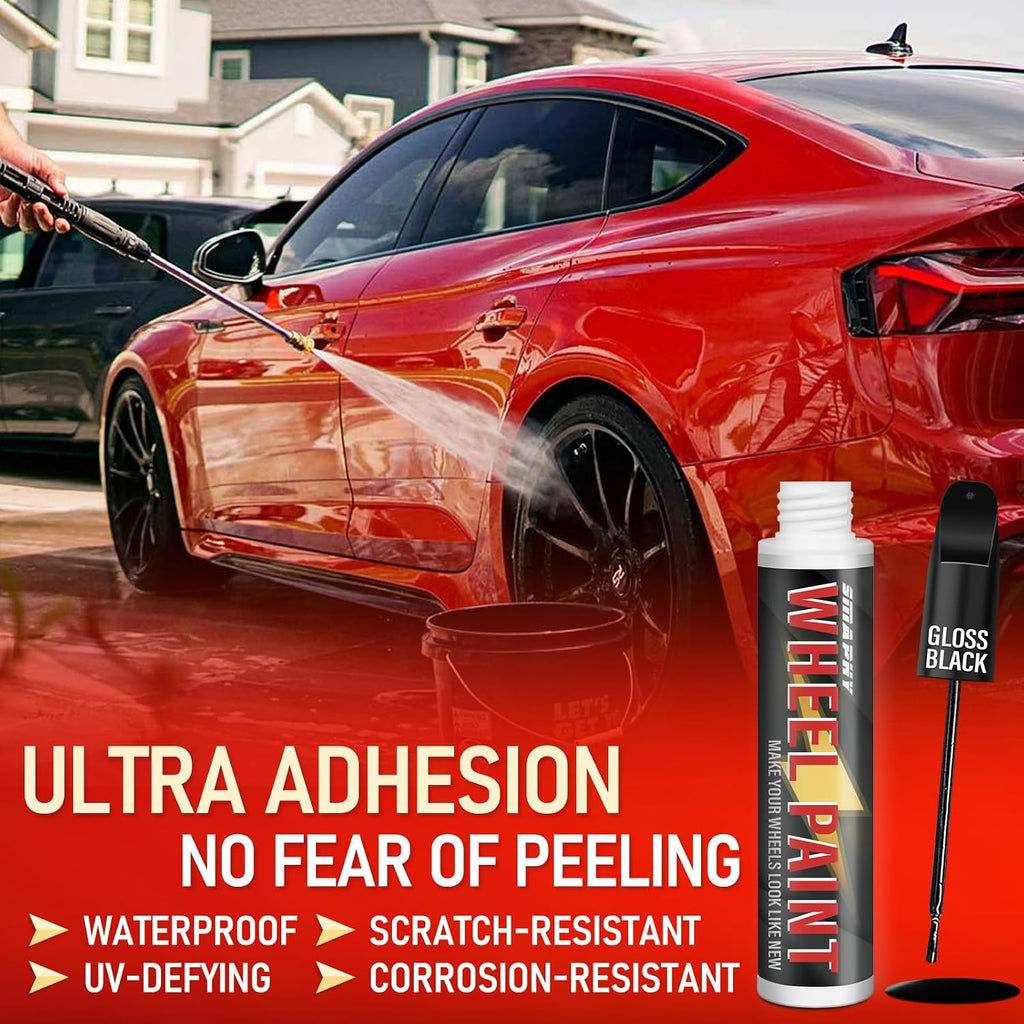 Gloss Black Rim Touch Up Paint, Rim Paint for Curb Rash & Scratch, Car Rim Curb Rash Repair Kit for Alloy, Enamel, Metal, Universal Black Automotive Touch Up Paint Pen (1 fl oz)