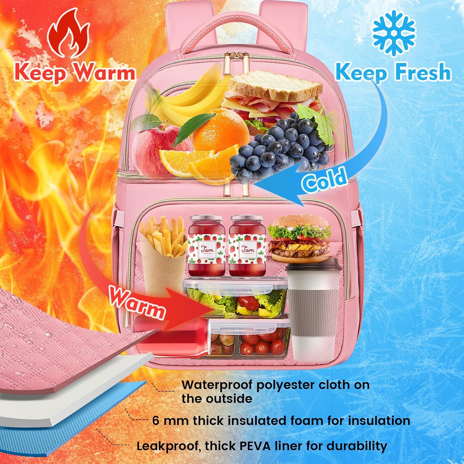Backpack Cooler Lunch Box Backpack Double Decker Soft Cooler Bag