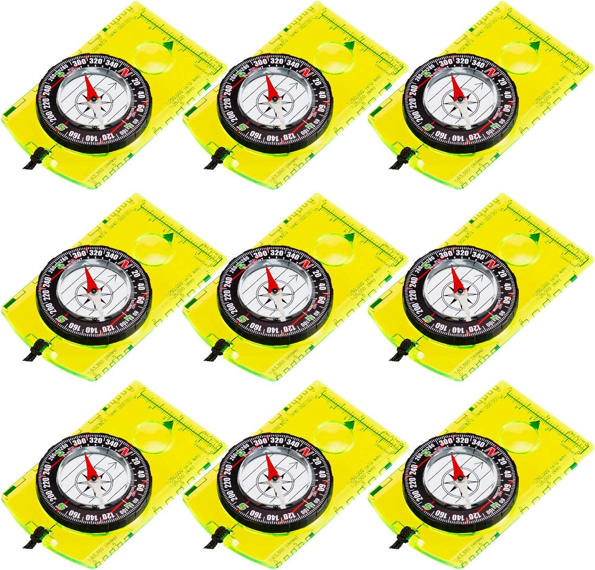 BBTO 9 Pieces Orienteering Compass Hiking Backpacking Camping Compass Map Reading Outdoor Waterproof Compass for Scout Men Women