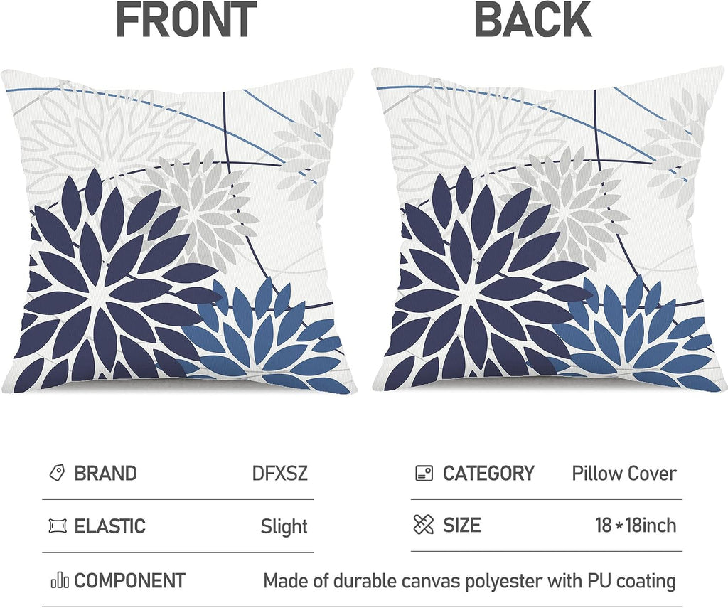 DFXSZ DarkLight Blue Floral Outdoor Pillow Covers 18x18 Set of 2 Waterproof