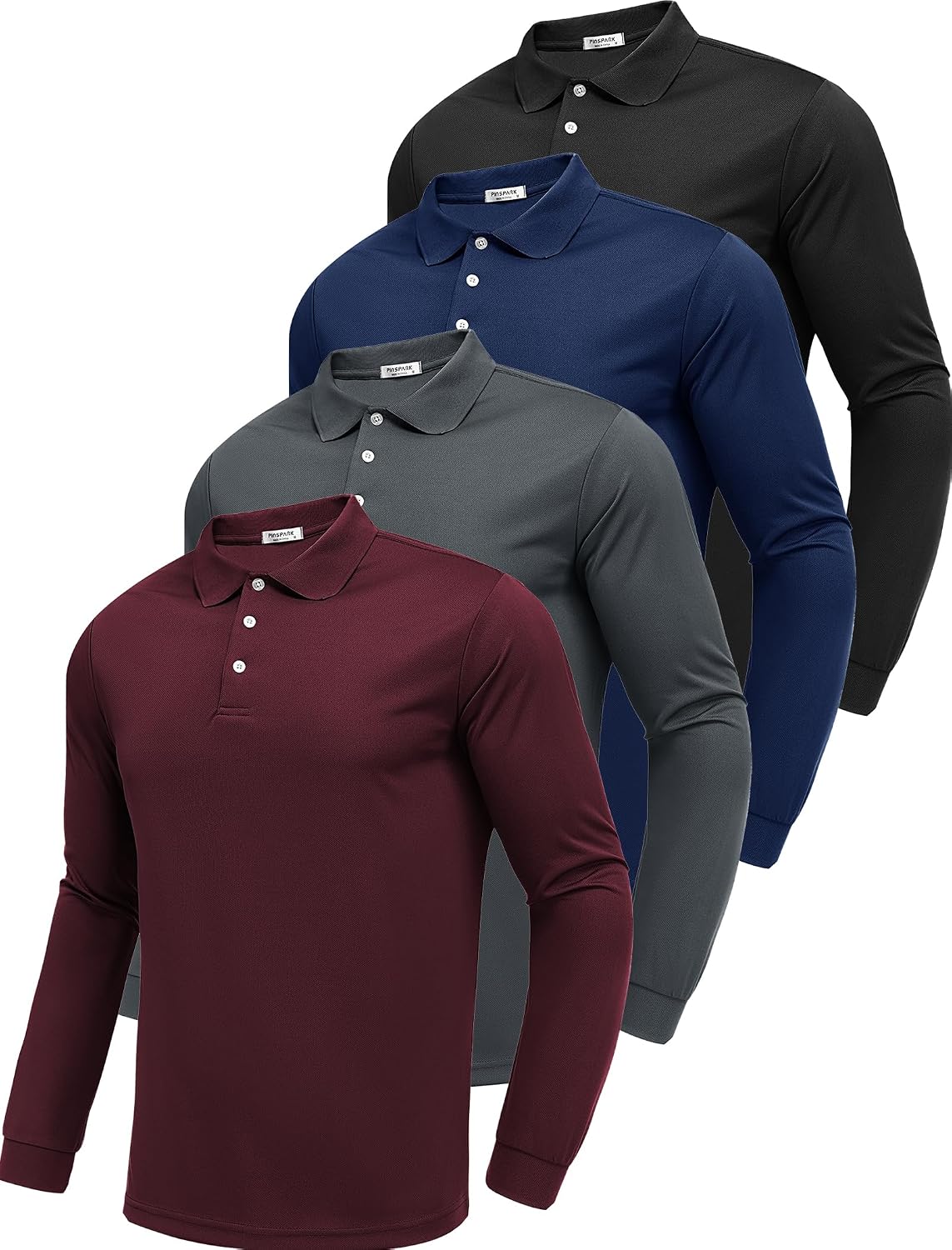 PINSPARK Men's Long Sleeve Golf Polo Shirts Moisture Wicking Quick Dry