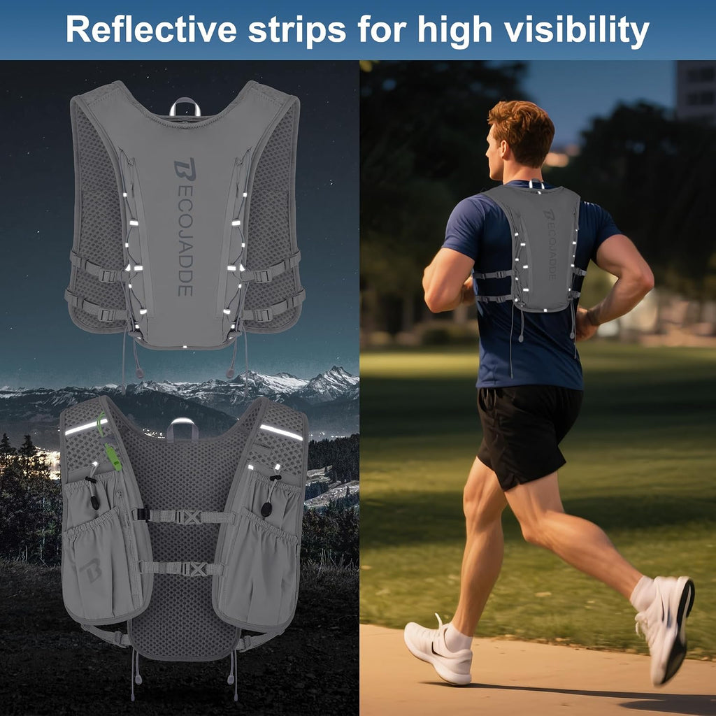 BECOJADDE Running Vest for Women Men, 5L/6L Lightweight Hydration Backpack Running Pack for Marathon, Trail, Cycling, Hiking, Jogging
