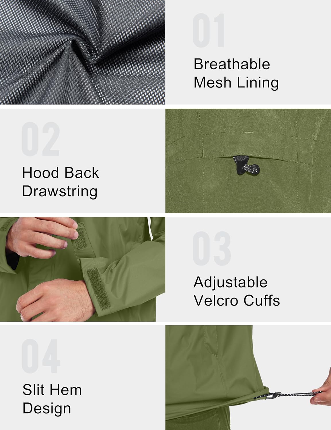 Little Donkey Andy Men's Waterproof Rain Jacket Outdoor Raincoat for Hiking