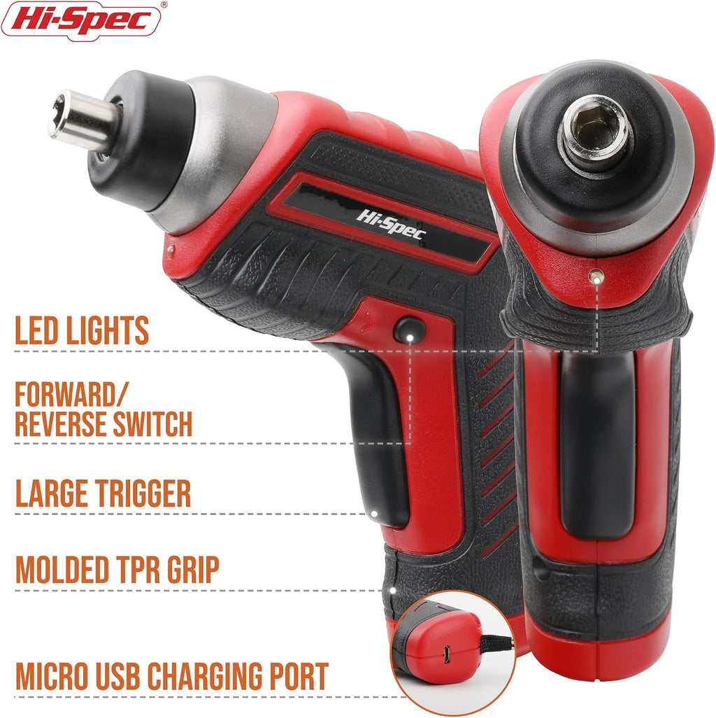 Hi-Spec 3.6V USB Electric Screwdriver for Home Repairs and Assembly, Red