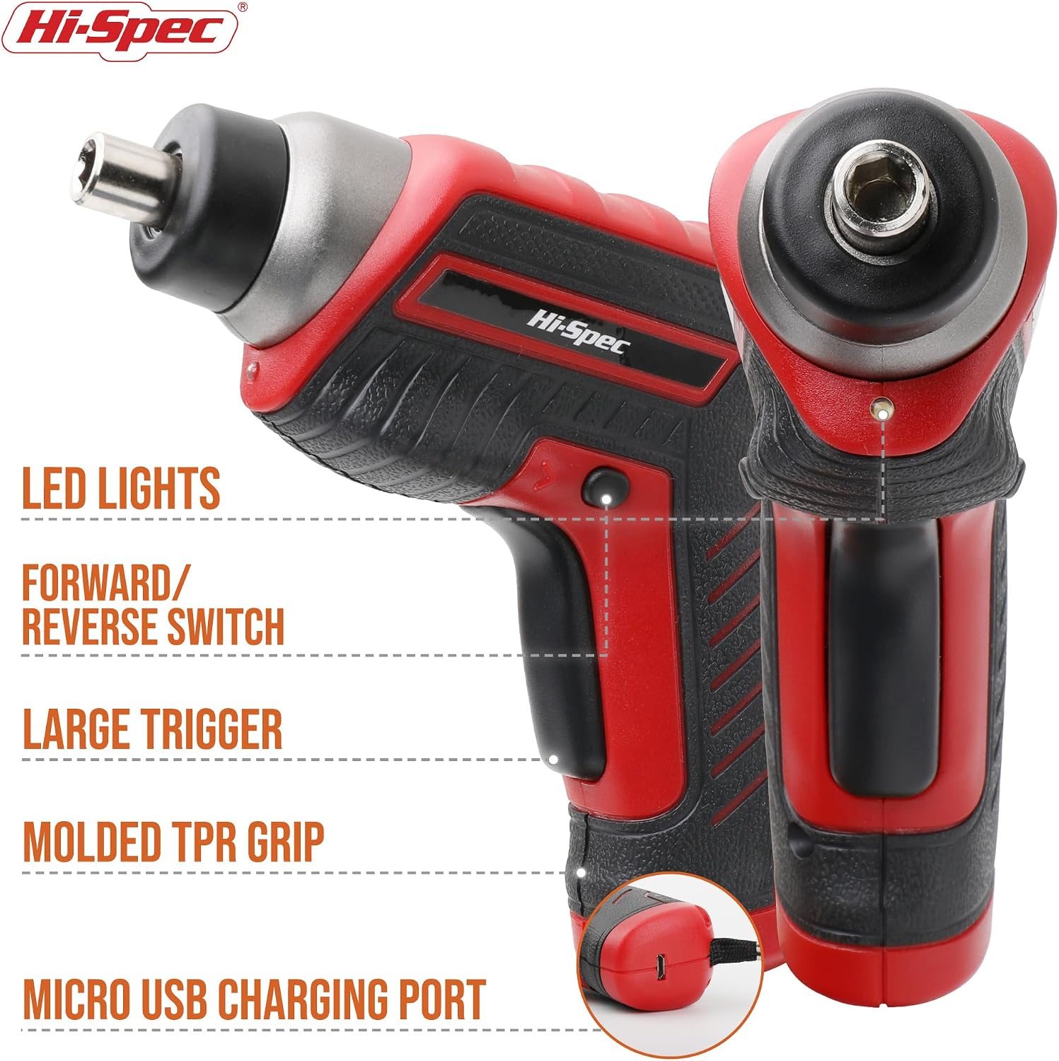 Hi-Spec 3.6V USB Electric Screwdriver for Home Repairs and Assembly, Red
