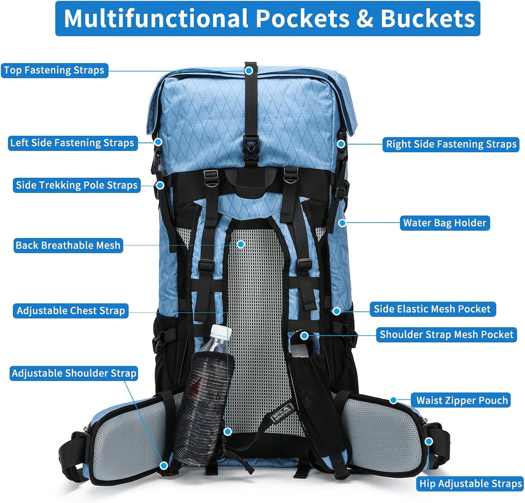 Hiking Backpack,40L to 50L Extra Large Capacity Hiking Bag,Internal Frame Camping Backpack,Upgraded X-PAC Lightweight Sport Daypack Travel Backpack Fit For Mountain Climbing Camping(Blue)