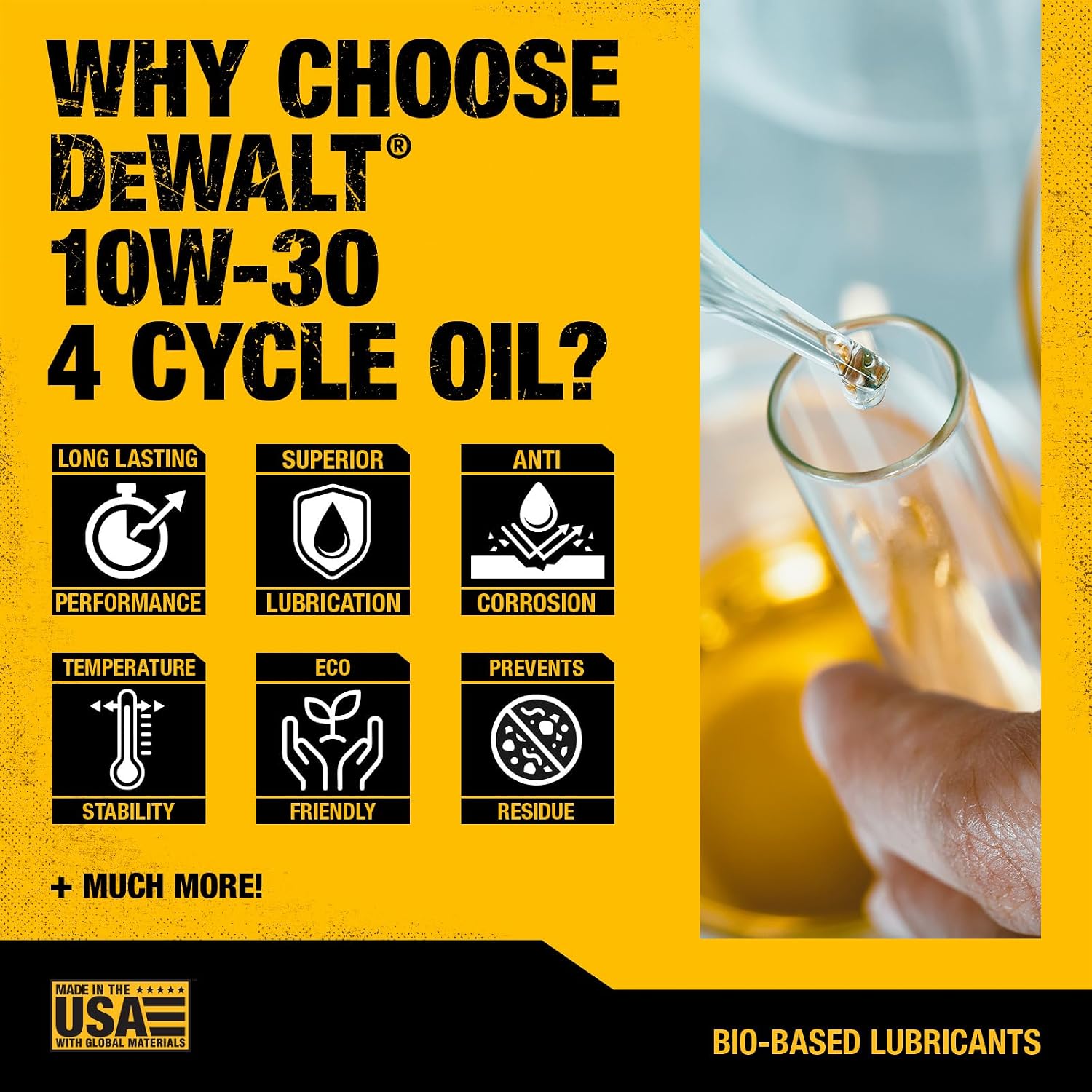 DEWALT Biosynthetic SAE 10W-30 Oil – 4-Cycle Engine Oil for Small Engines, Generators & Outdoor Power Equipment – Meets and Exceeds API SP – Extended Interval, Cold Start Protection – 18 oz