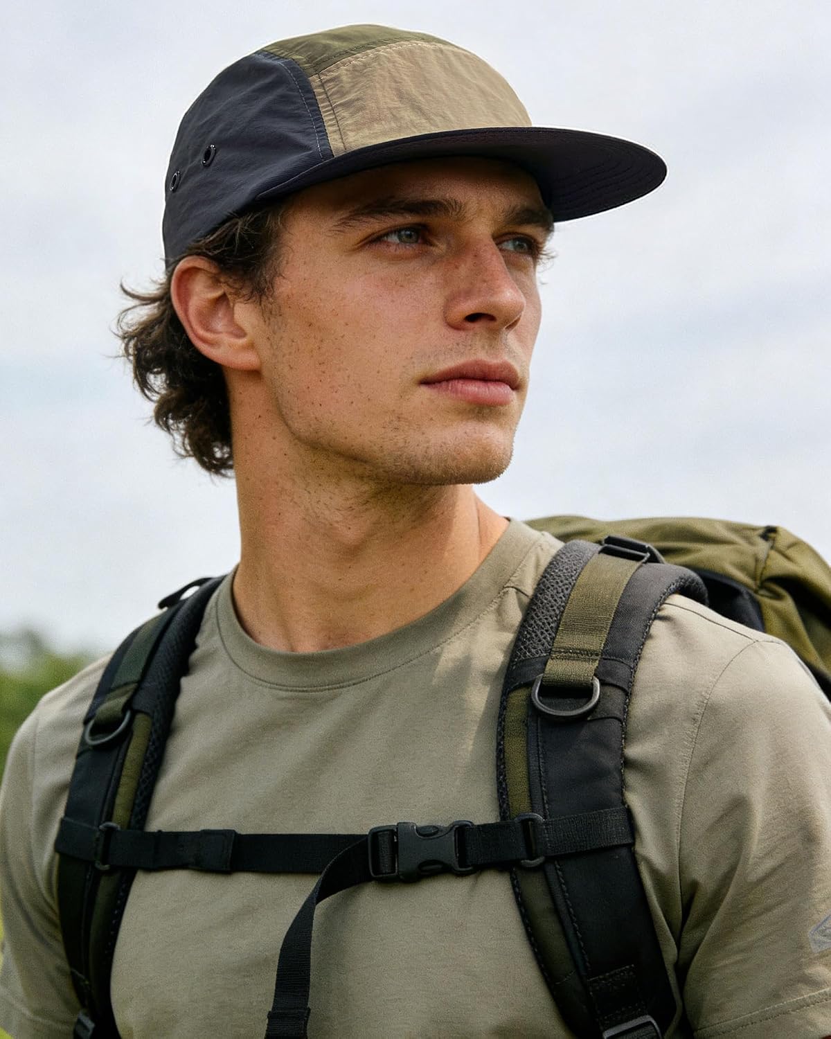 CLAPE 5 Panel Hat for Men, Curved Brim UPF50+ Sun Hats Quick Dry Outdoor Sports Running Hat Baseball Cap