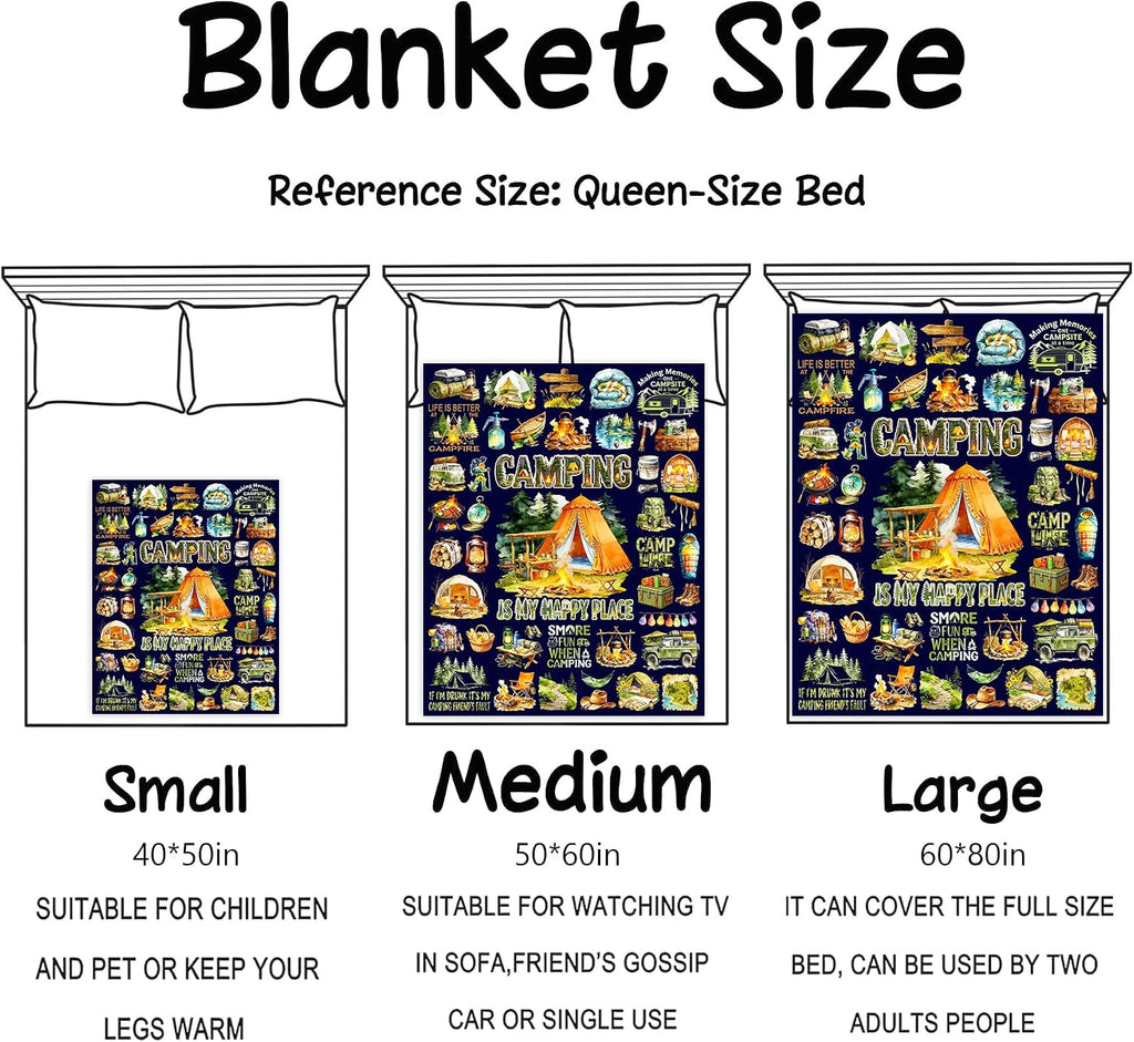 Camping Blanket Cozy Soft Flannel Camp Life Throw Blanket Funny Camping Lover Gift Stuff Merch for Boys Men Adults 50"x40"