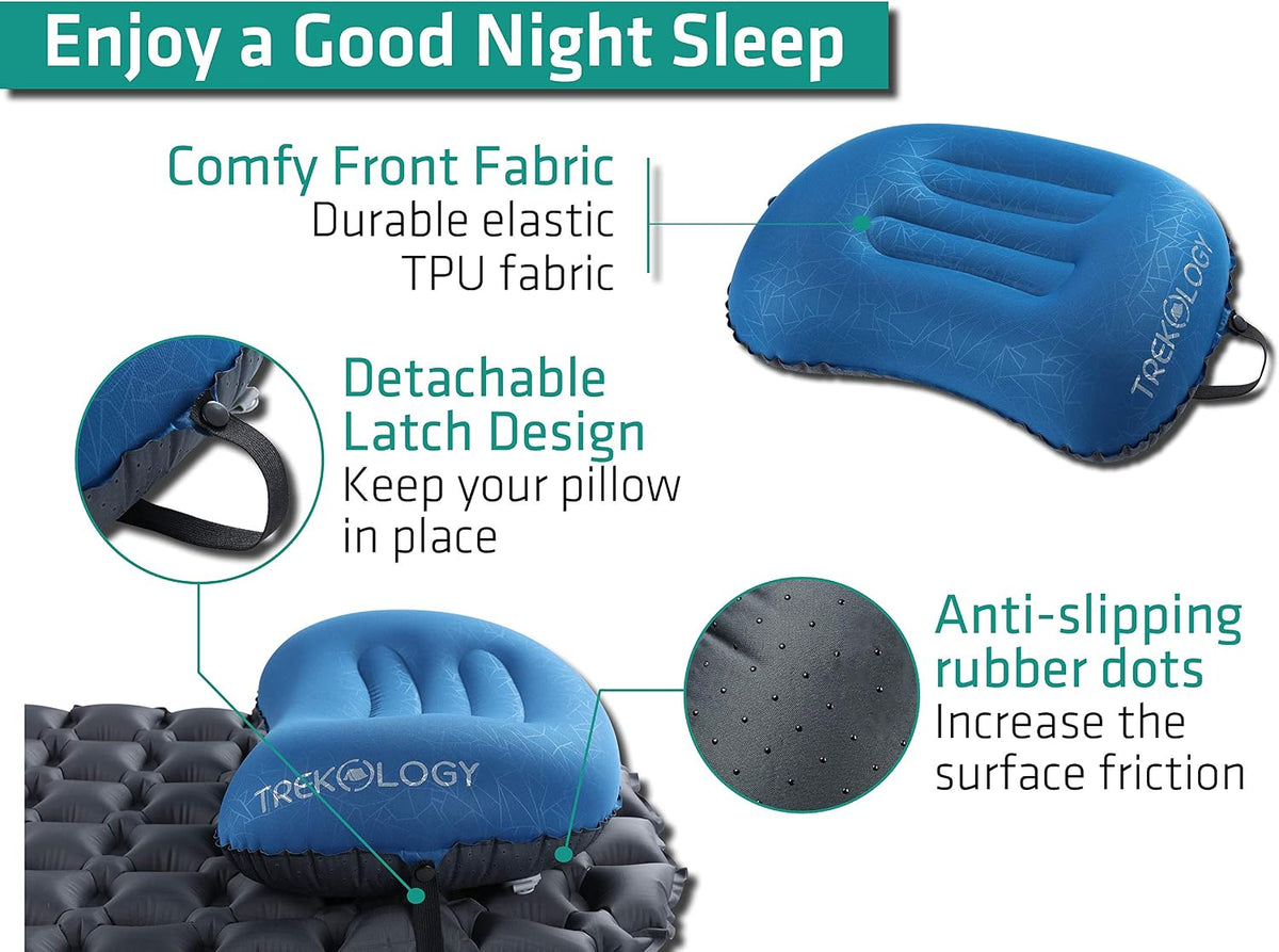 TREKOLOGY Aluft 2.0 Small Inflatable Camping Pillow for Backpacking, Travel