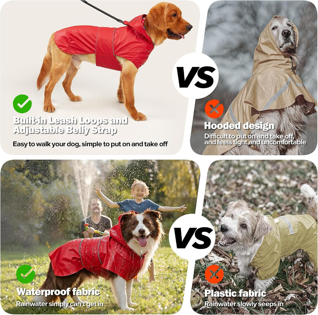 Kimee Dog Raincoat Reversible Dog Rain Jacket for Small to 3X-Large Dogs, M