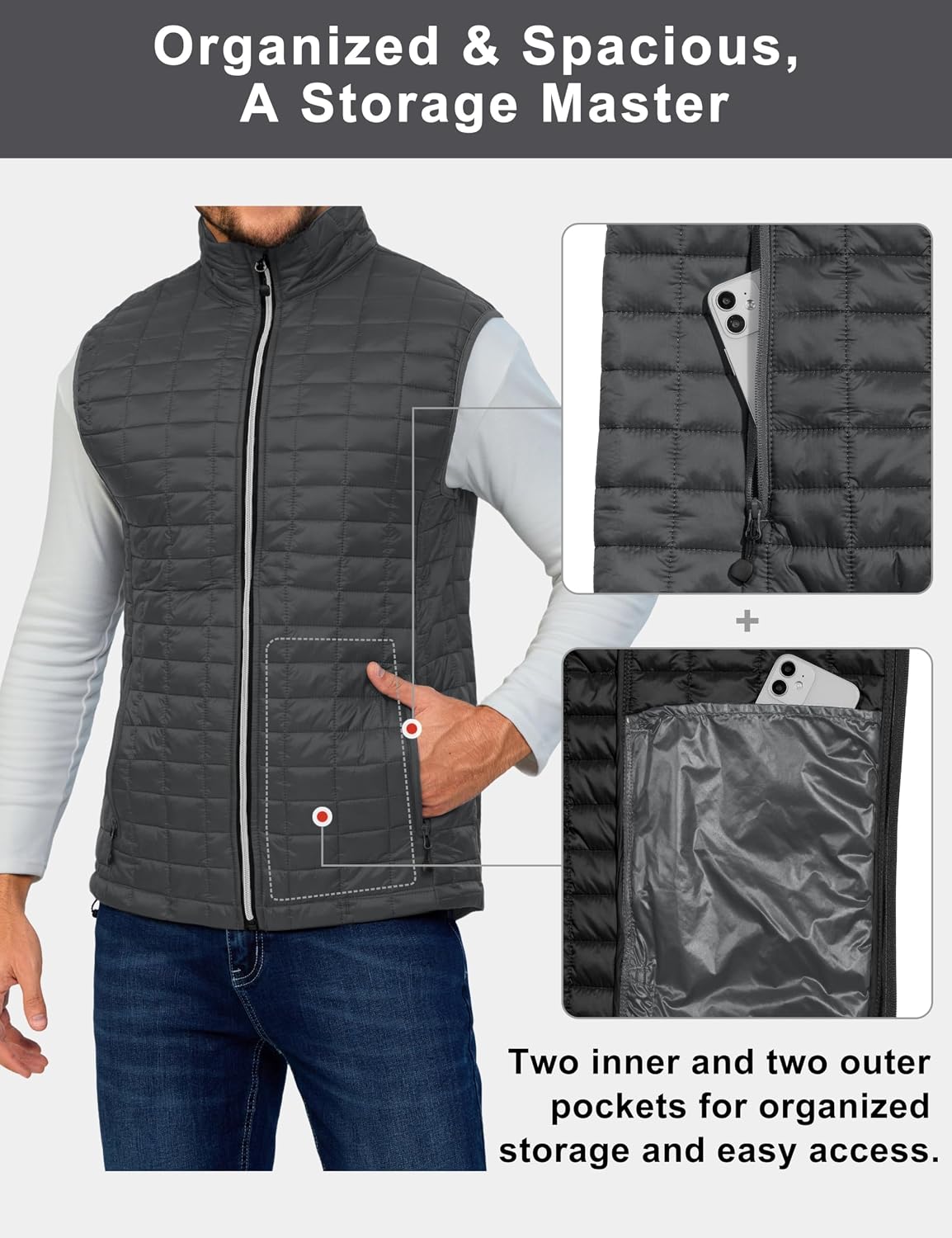 Little Donkey Andy Men's Puffer Vest, Lightweight Warm Sleeveless Jacket for Hiking Travel Golf