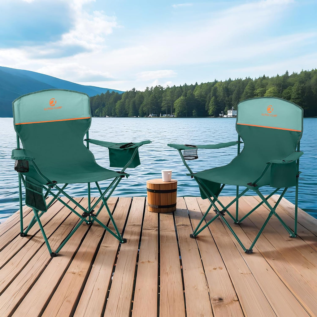 ALPHA CAMP 2-Pack Folding Camping Chair with Cooler Bag & Lumbar Support