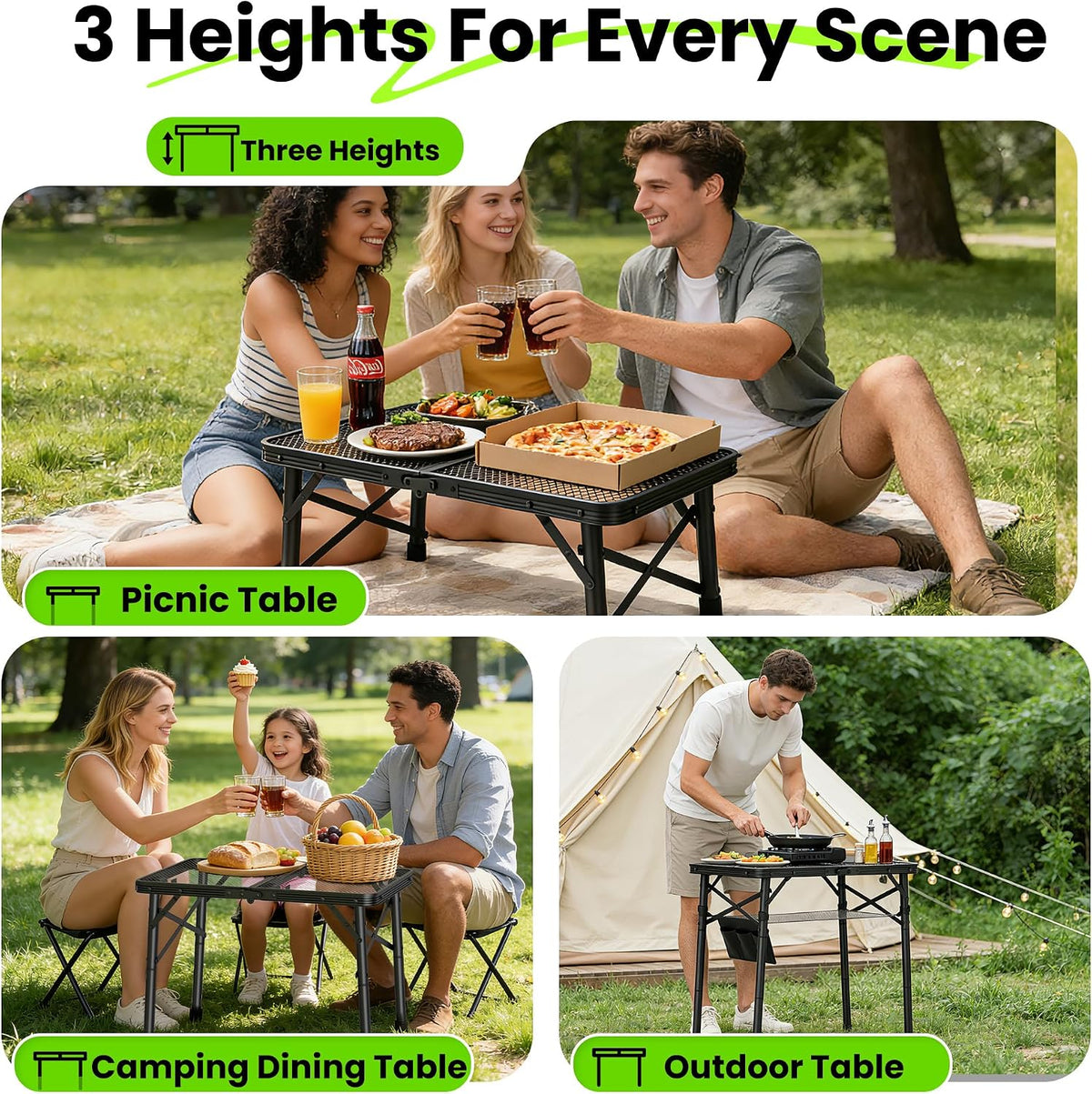 WildFinder Folding Grill Table, 2x1.3 FT Portable Camping Table, Foldable