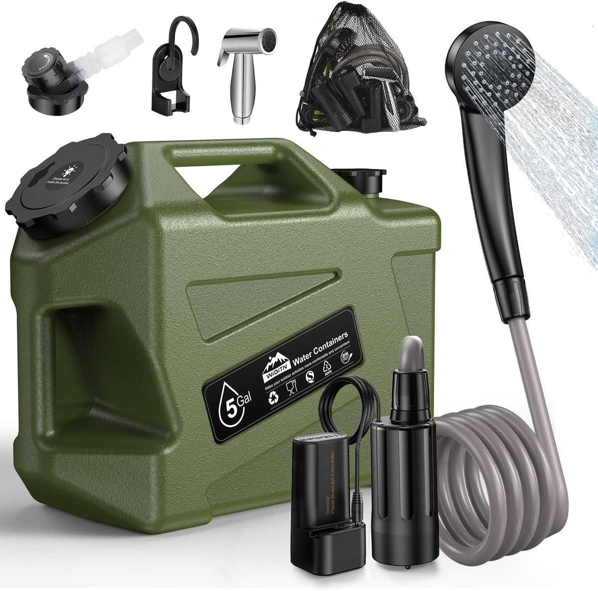 Portable Camping Shower with Water Jug Powerful Spray