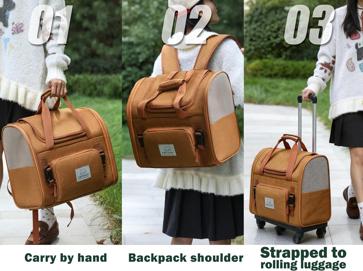 Cat Backpack Expandable, Cat Carrier for Travel & Hiking, Waterproof with Breathable Mesh, Durable Oxford Cloth, Airline Approved Pet Carrier,Use for Cats and Small Dogs (Brown)