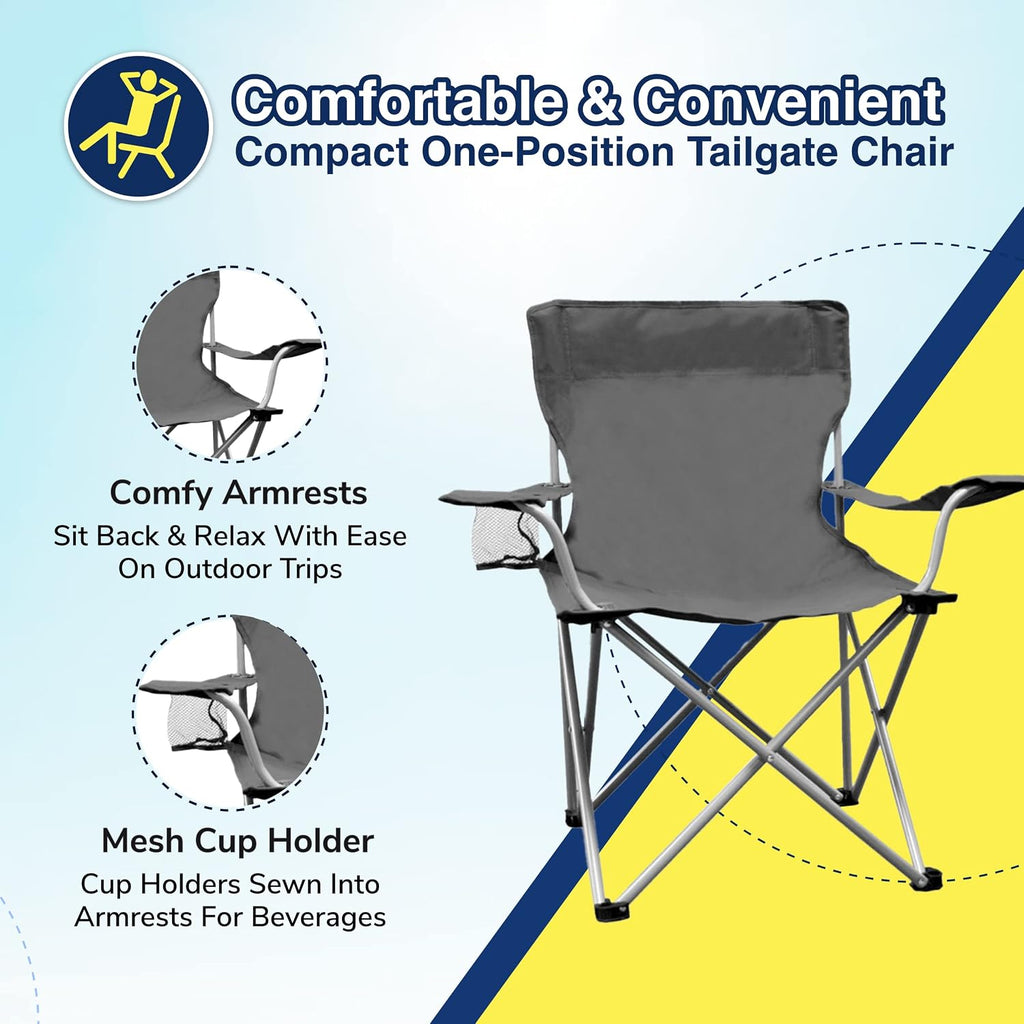 Weather Station Camping Chair, Lightweight and Portable Outdoor Folding Tailgate Quad Chair with Cup Holder and Armrests