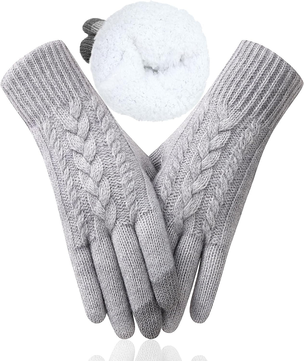 Winter Gloves for Women, Touch Screen Cold Weather Thermal Warm Knit Glove with Thick Fleece Liners Christmas Gifts