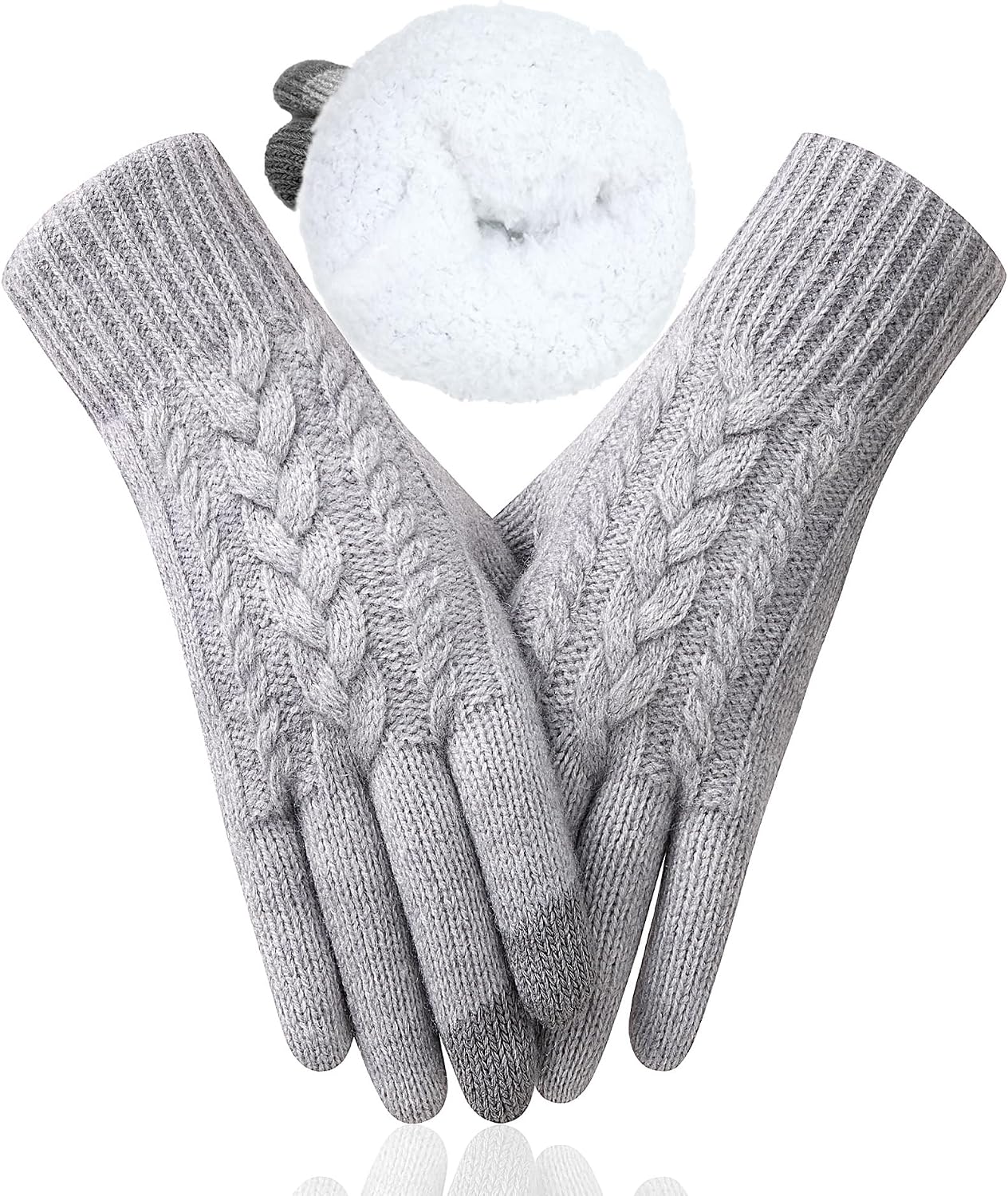 Winter Gloves for Women, Touch Screen Cold Weather Thermal Warm Knit Glove with Thick Fleece Liners Christmas Gifts