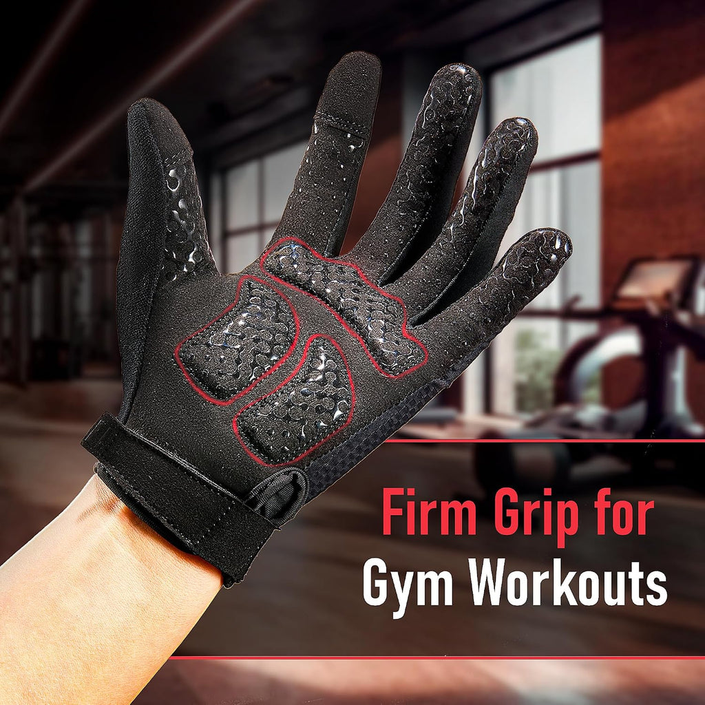 COOLJOB Padded Gym Workout Gloves for Men with Grip, Slim-fit, S-XL Black