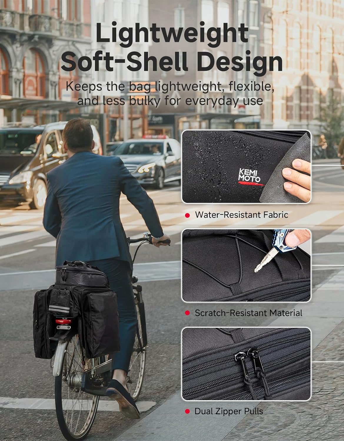 KEMIMOTO Bike Rear Rack Bag eBike Trunk Bag Expandable 20L Bicycle Pannier