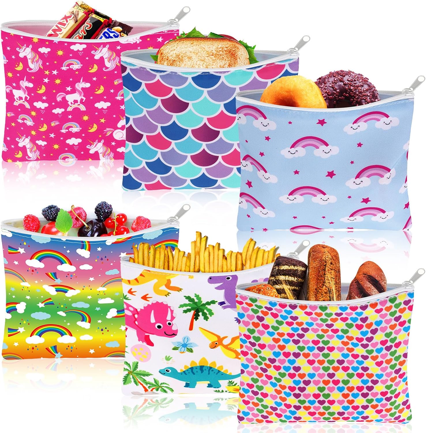 Ctosree 6 Pieces Reusable Sandwich and Snack Bags for Women Washable Lunch Pouch for Food Safe Double Layer Organizers
