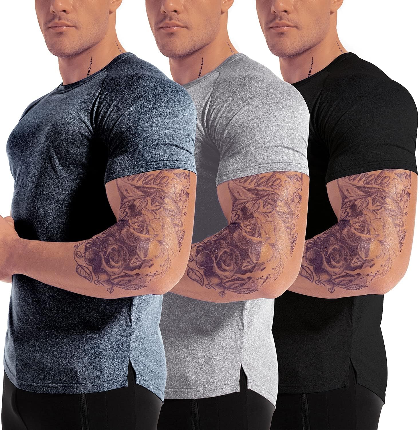 Men's 3pack Dry Fit Workout Gym T Shirts Short Sleeve Moisture Wicking Tops