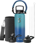 Trebo Water Bottle Insulated 40 oz with 3 Lids, Paracord Handle & Sleeve