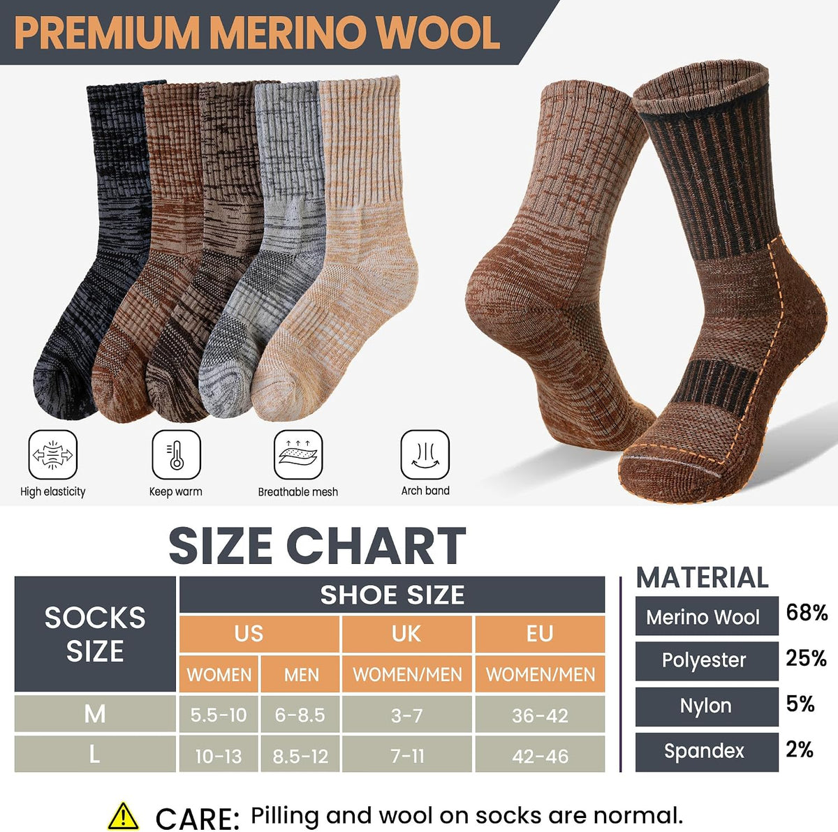 DoSmart Merino Wool Hiking Winter Boot Work Crew Socks for Women Men