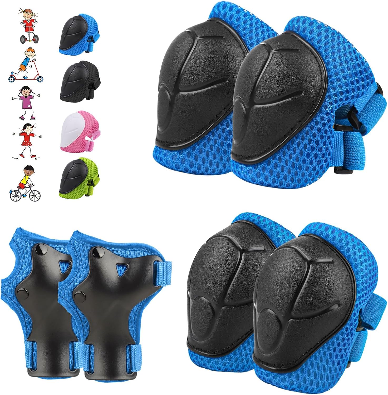 WayEee 6PCS Kids Protective Gear Set Knee Pads Elbow Pads Wrist Guards/3-14