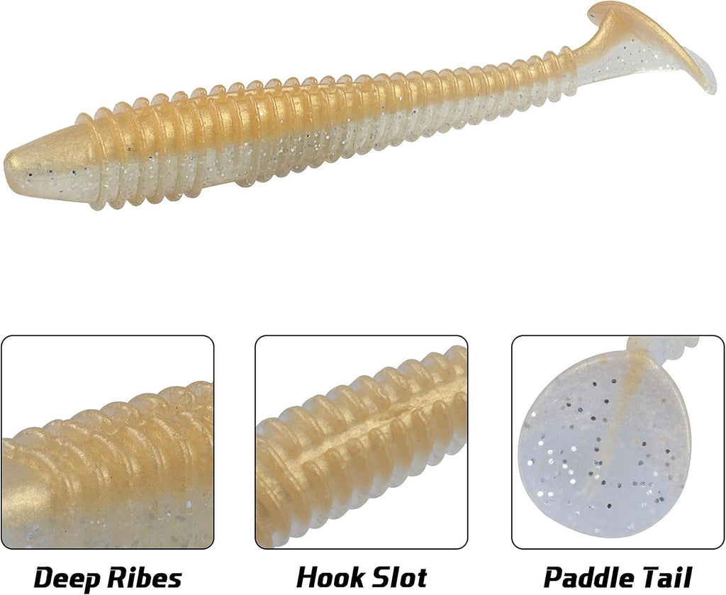 RUNCL Swimbaits Paddle 10/20/30/40PCS, 5/4/3/2 Inchs Paddle Tail, Soft Lure for Trout Crappie Bass, Durable Plastic Bait Swimmer for Saltwater/Freshwater, Fishing Lover's Gift