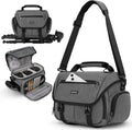 RAINSMORE Camera Bag, DSLR/SLR/Mirrorless Camera Sling Bag for Photographers Waterproof Small Camera Case with Tripod Holder & Rain Cover Camera Crossbody Bag for Canon/Nikon/Sony/Fuji, Grey