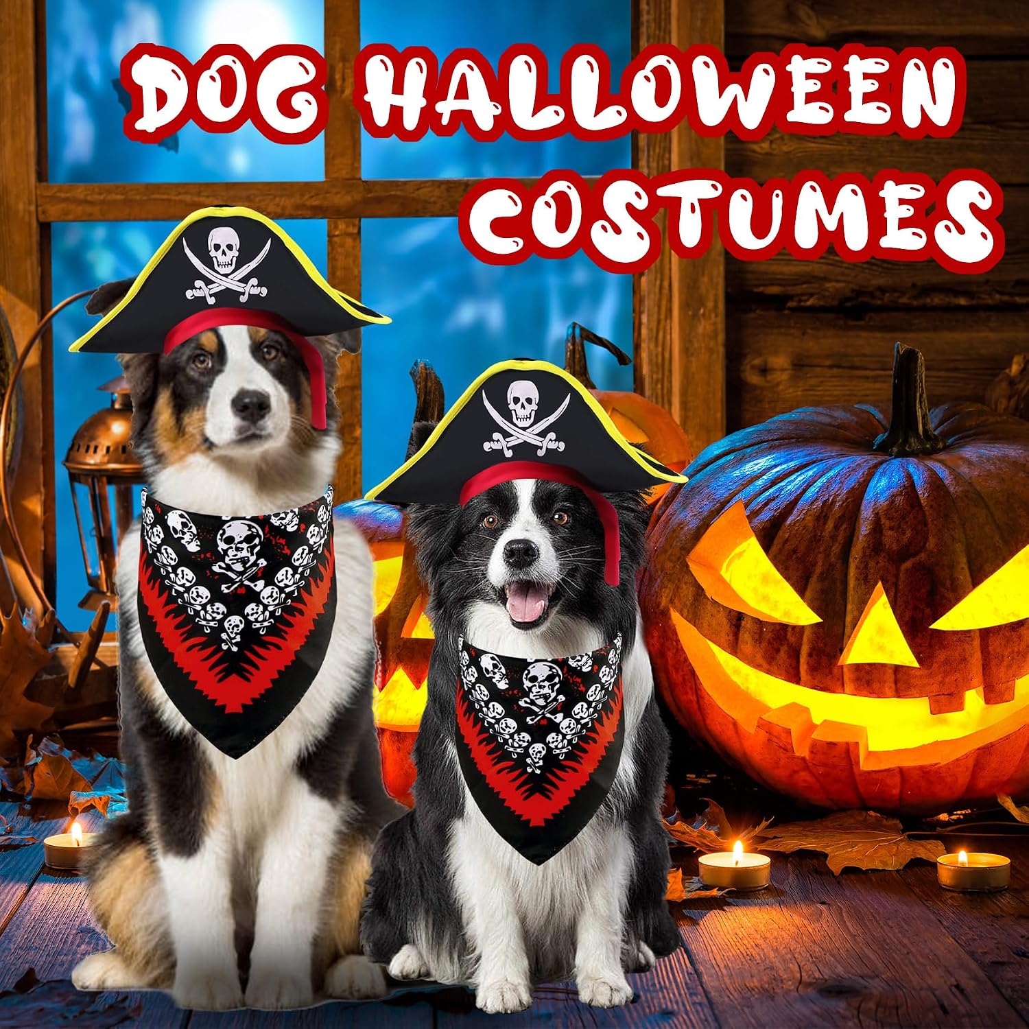 GOYOSWA Dog Pirate Costume, Dog Halloween Costumes Pirate Hat and Bandana Set Holiday Outfit Clothes for Small Medium Large Dogs Pets (Style A, Large)